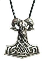 Thors Hammer Necklace Ram Mjolnir Valknut Pendant Norse Pagan Solid Pewter Cord - £6.74 GBP