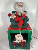 Vintage Santa’s Best Animated 15” Santa Sitting In Chair &amp; Pipe w/Original box - £37.16 GBP