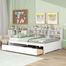 Full Bed With Side Bookcase, Drawers - White - £375.65 GBP