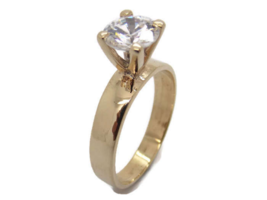  Solitaire Ring With Clear Cz Stone 14k Solid  Yellow Gold. - £235.41 GBP