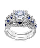 Vintage Princesa Blanco Azul Circonitas Plata de Ley Anillo Compromiso B... - €64,33 EUR