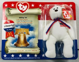 Ty Mc Donald&#39;s Beanie Baby &quot; Liberty The Bear &quot; 1996 Rare 2 Tag Errors - £78.27 GBP