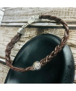 Double Braided Brown Leather Cord Silver Button Clasp Bracelet Large - £23.69 GBP