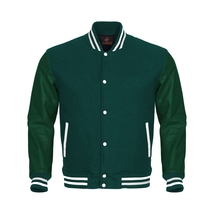 Varsity Jacket Letterman Jacket Baseball Jacket Green Body Green Leather... - £67.03 GBP+