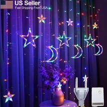 Twinkling Star Moon Led Curtain Lights Ramadan Eid Mubarak Fairy String Lighting - £27.17 GBP