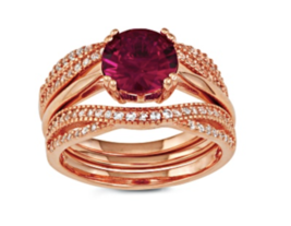 Lab Created Ruby And White Sapphire 14K Rose Gold Sterling Silver Sz 6 7 8 9 - £326.54 GBP