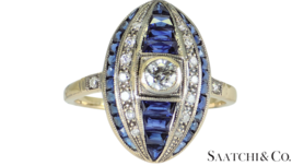 18K (750) White Gold - Natural VVS- VS Diamond and Sapphire; Top Quality Ring - £1,154.46 GBP