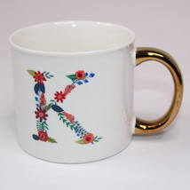 Opal House &quot;K&quot; Initial Coffee Mug Floral Letter Gold Handle White Tea Cup Large - £8.39 GBP