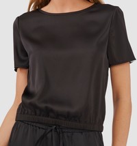 $59 Riley &amp; Rae Women&#39;s Black Satin Elastic Waist Crew-Neck T-Shirt Top Size XL - £11.19 GBP