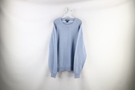 Vintage 90s Lands End Mens XL Blank Cotton Knit Crewneck Sweater Blue Japan - £47.03 GBP