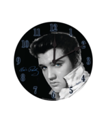 Elvis Presley wall clock round battery operated black white blue eyes - $557.81 MXN