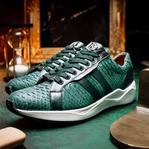 Hand painted genuine Snake and calfskin Sneaker Shoes Verona Green image 11