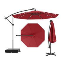 10 Ft Patio Umbrella Offset Cantilever Umbrella with 40 Solar Powered Lights-Red - $168.49