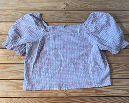 madewell NWT Women’s check square Neck Crop Peasant blouse size XL lavender d11 - £30.07 GBP