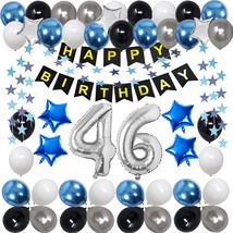 46Th Birthday Decorations For Men Women,Blue Black Happy 46 Birthday Party Ballo - £25.57 GBP