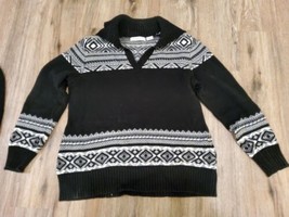 Liz Claiborne Petite Large Cotton Pullover Sweater V Neck Crew Black White  - £13.10 GBP