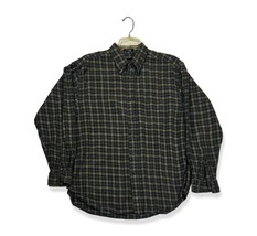 Van Heusen Classic Flannel, Men&#39;s Lg Black + Tan Plaid Long Sleeve Butto... - £12.95 GBP