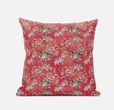 18&quot; Salmon Red Roses Zippered Suede Throw Pillow - £54.14 GBP