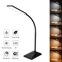 Dimmable LED Desk Lamp Touch with USB Charging Port 7 Brightness Levels Black US - £36.16 GBP