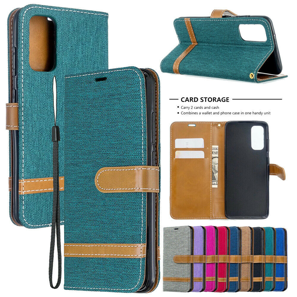 For Samsung Galaxy Phones Magnetic Flip Canvas Denim Wallet Stand Case Cover