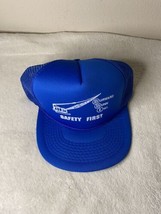 Vintage Snapback Hat Construction Durward Dunn Inc Safety First Blue - $5.00