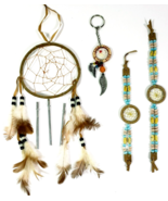 Tan &amp; Blue Dreamcatcher Windchime Keychain Anklet and Bracelet Set of 4 ... - $23.99 CAD