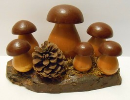 Wooden Art Mushrooms Vintage Nature Decor Retro Display Clump Of 6 - £35.35 GBP