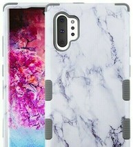 For Samsung Galaxy Note 10+ Plus - Hard Hybrid Armor Impact Case White Marble - £13.61 GBP