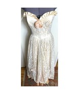 Vintage 1950s Strapless Party Dress Peach Satin Lace Bridal Prom Gown Pe... - $1,308.62 MXN