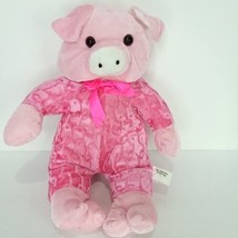 Pink Pig Plush Stuffed Animal 16&quot; Florescent Easter Bow Tie Large Pattern Body - £17.36 GBP