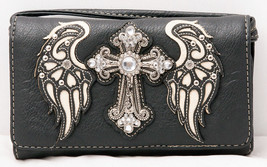 Rhinestone Cross Angelic Wings Women Crossbody Wristlet Wallet Small Purse - £19.17 GBP