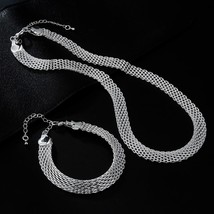 New fine 925 silver color Net chain Bracelets necklaces for women korean fashion - £18.91 GBP