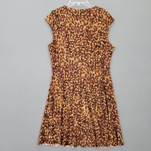 Chaps Womens Dress Size L Midi A-Line Brown Print Short Cap Sleeves Deep V-Neck - £7.88 GBP