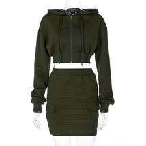 Two Piece Set 2022 Autumn  Button Long Sleeve Crop Top+Mini Bodycon Skirts Casua - £115.25 GBP