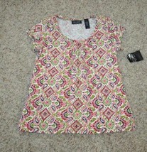 Womens Shirt Axcess Pink Paisley Short Sleeve Peasant Top $32 NEW-size M - £9.57 GBP