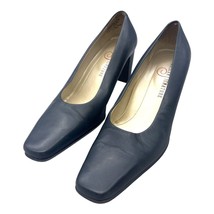 Parisian Signature Majestic Blue Leather Classic Pumps Block Heels Size 8.5 - £32.66 GBP