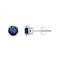 Blue Sapphire Round Solitaire Stud Earrings For Women in 14K Gold (AA, 5MM) - £689.92 GBP