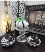 Martha Stewart Handblown Glass Curly Stem Pumpkins Fall Green Black Whit... - $61.67 CAD