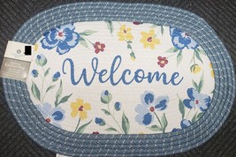 Oval Braided Kitchen Accent Rug (18&quot; X 27&quot;) Multicolor Flowers, Welcome, Cb - £15.81 GBP