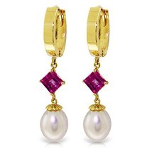 Galaxy Gold GG 9.5 CTW 14k Solid Gold Hoop Earrings Natural pearl Pink T... - $229.99