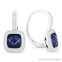 4.43ct Blue Lab-Sapphire Diamond Halo Leverback Drop Earrings in 14k White Gold - £708.41 GBP