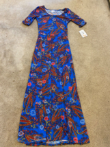 NWT LulaRoe Ana XS Scoop Neck Floral Print 3/4 Sleeve Maxi Dress Flower Blue Red - £19.73 GBP
