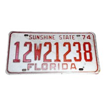 Vintage 1974 Florida Sunshine State Collectible License Plate Tag # 12 W 21238 - £19.31 GBP