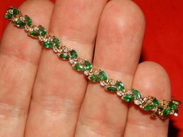 Gold Plated 925 Silver  7.00CT Simulated  Emerald Tennis Bracelet - £113.93 GBP