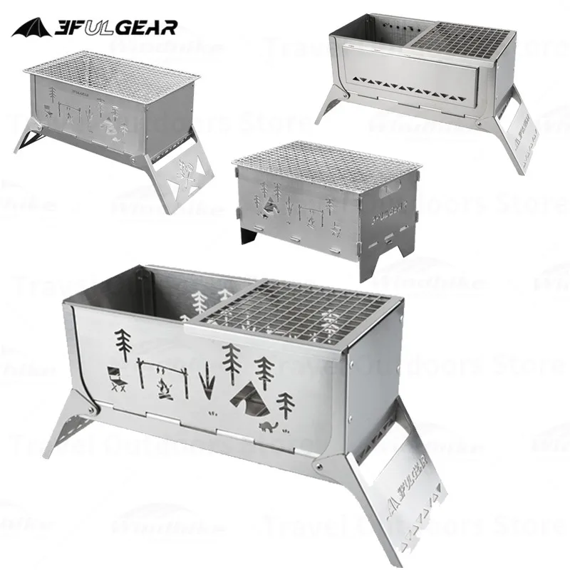 3F UL GEAR Folding Firewood Stove 304 Stainless Steel BBQ Grill Outdoor Camping - £22.81 GBP+