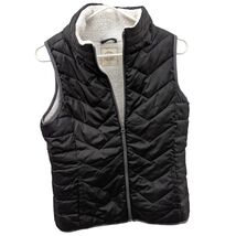 So Authentic American Heritage Black Faux Fur Fleece Black Puffer Vest M... - $24.99