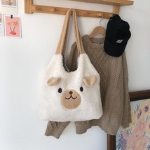 New Winter Soft Plush Tote Bag Women Embroidery Imitation Lamb Hair Shoulder Bag - £27.18 GBP