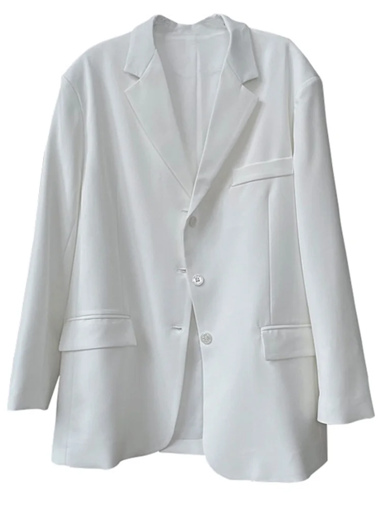 DEAT  Women&#39;s Blazer Notched Loose Single Breasted Long Sleeve White Sui... - £196.06 GBP