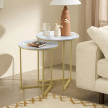Set Of 2 Round Nesting Side End Table Modern Accent Table Furniture Metal Frame - £117.09 GBP