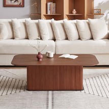 Modern Walnut Wood Coffee Table - Black Metal Base - $466.99
